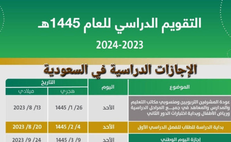 جدول الإجازات المطولة 1445 حسب التقويم الدراسي الجديد وموعد إجازة اليوم الوطني السعودي